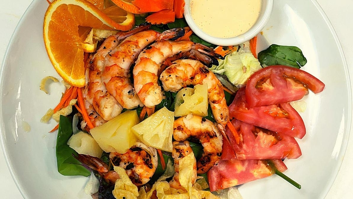 TROPICAL GRILLED SHRIMP SALAD.